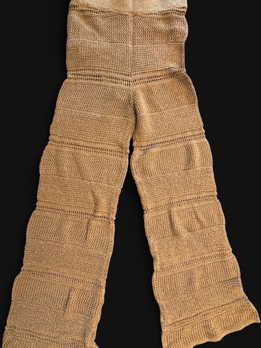 Knitted Wide-Leg Crochet Pants in Camel